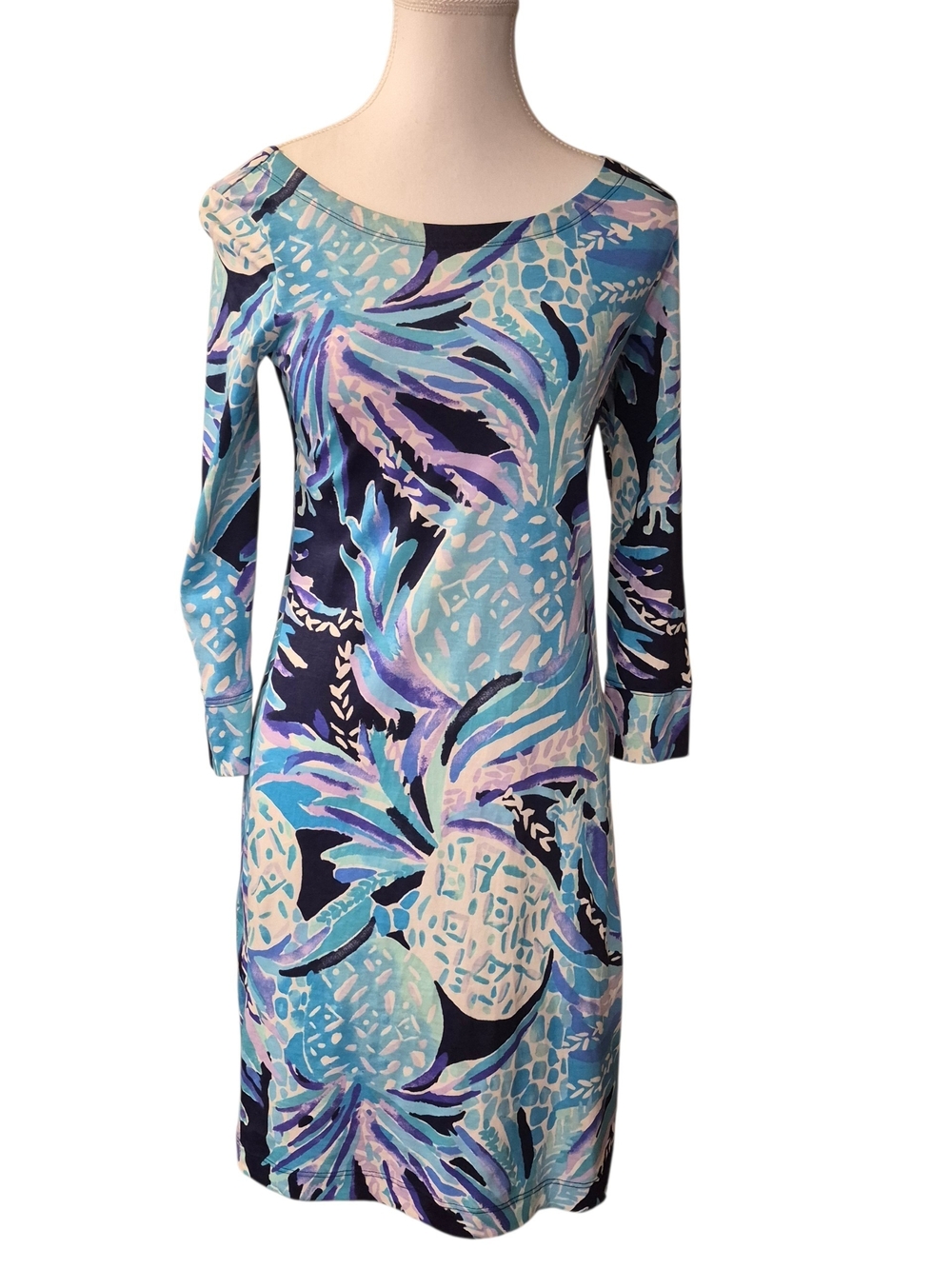 Lilly Pulitzer Aqua Blue Purple Multicolor Long-Sleeve Shift Dress